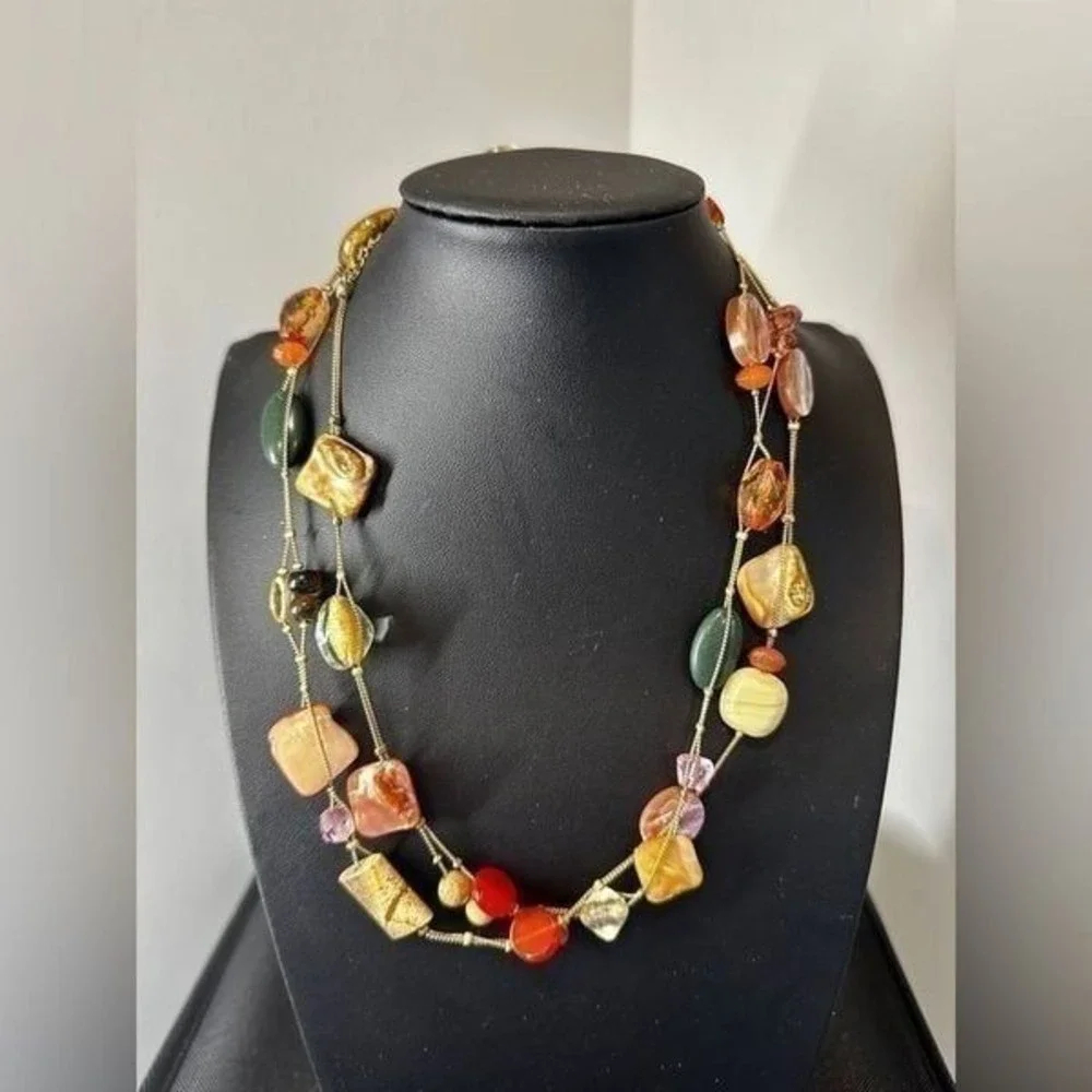 Lia Sophia mother of pearl, glass, tigers eye, picture jasper beaded necklace!